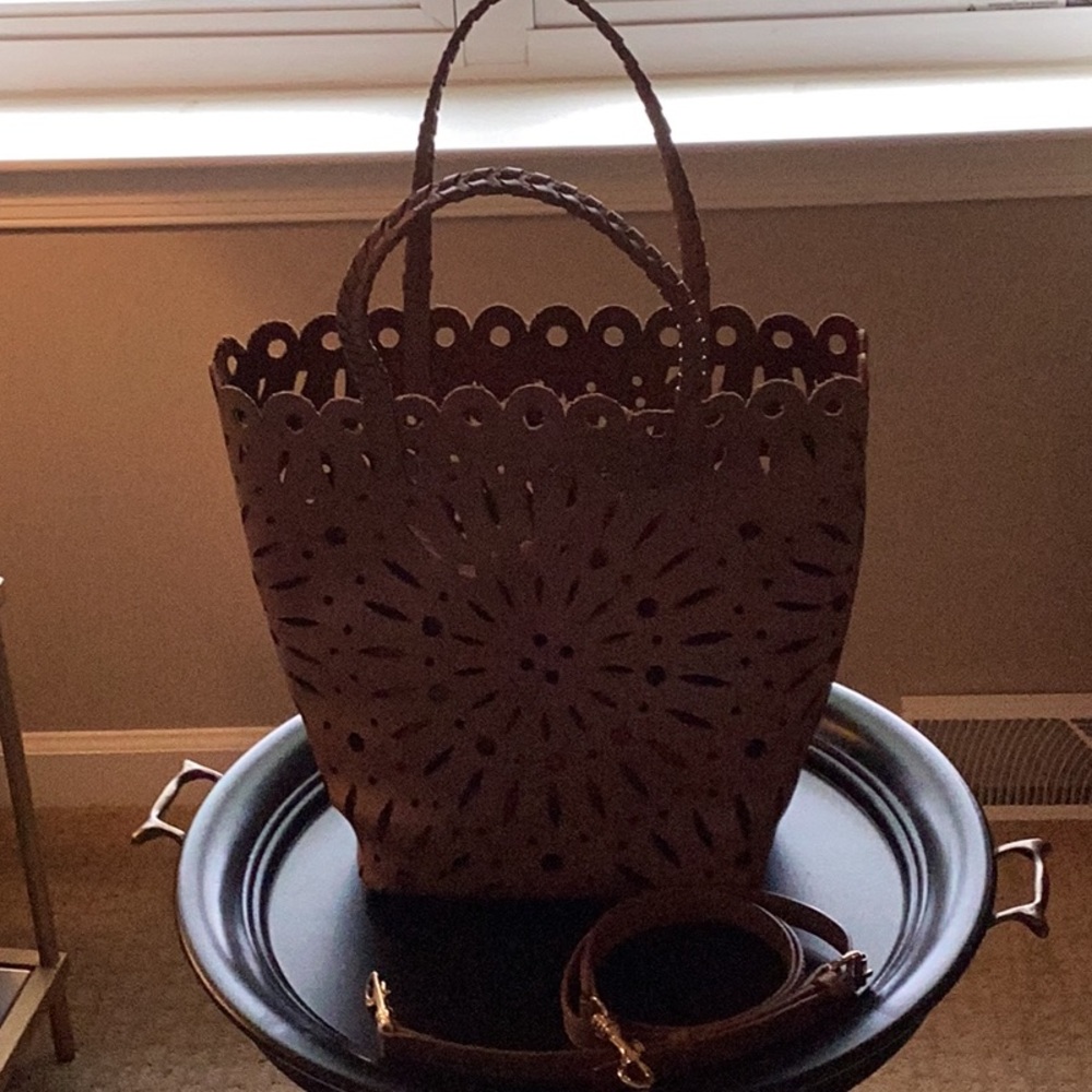 Tan Laser-Cut Tote Bag